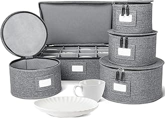 China Storage Containers, Hard Shell Case with Felt Dividers for Charger Plates, and Dishes, Ideal for Kitchen Organization, Moving Supplies, and Fine China Storage - 5-Piece Set, Gray