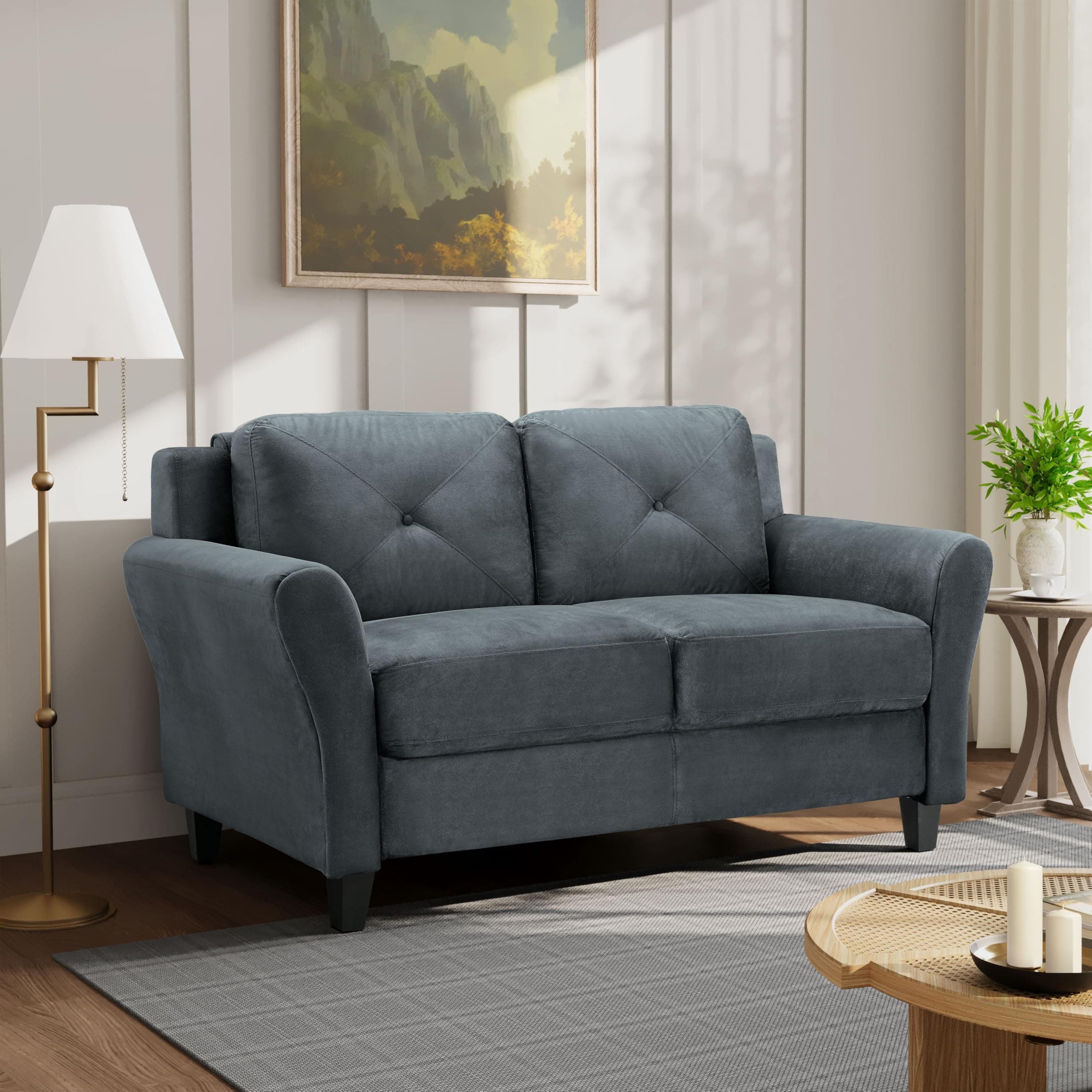 Harrington 57.9" Loveseat, Transitional Modern, Pocket Coil Comfort, Easy Assembly, Microfiber Fabric, Dark Grey