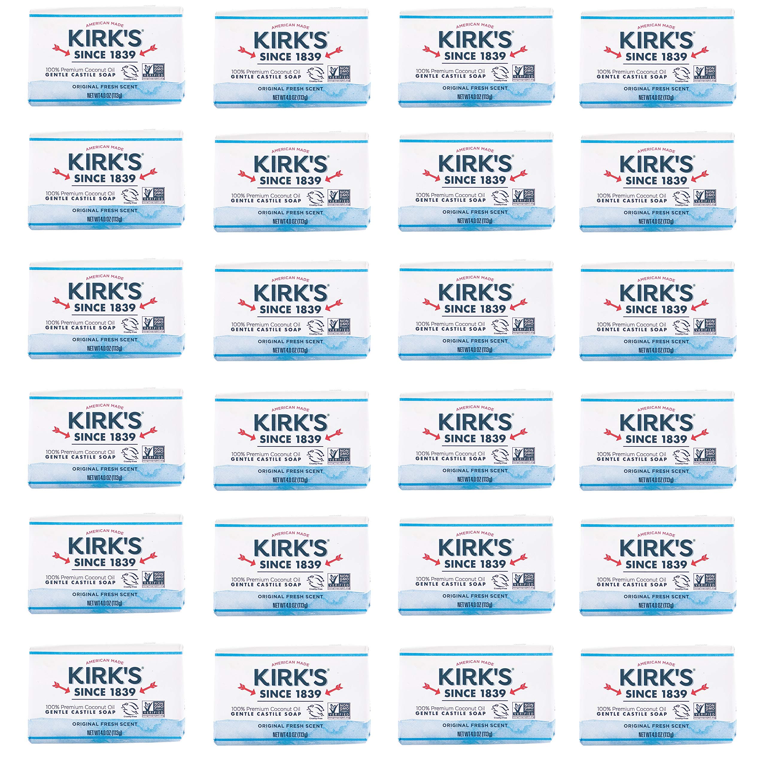 Kirk's Original Coco Castile Bar Soap Original Fresh Scent 4 Ounces (Pack of 24)