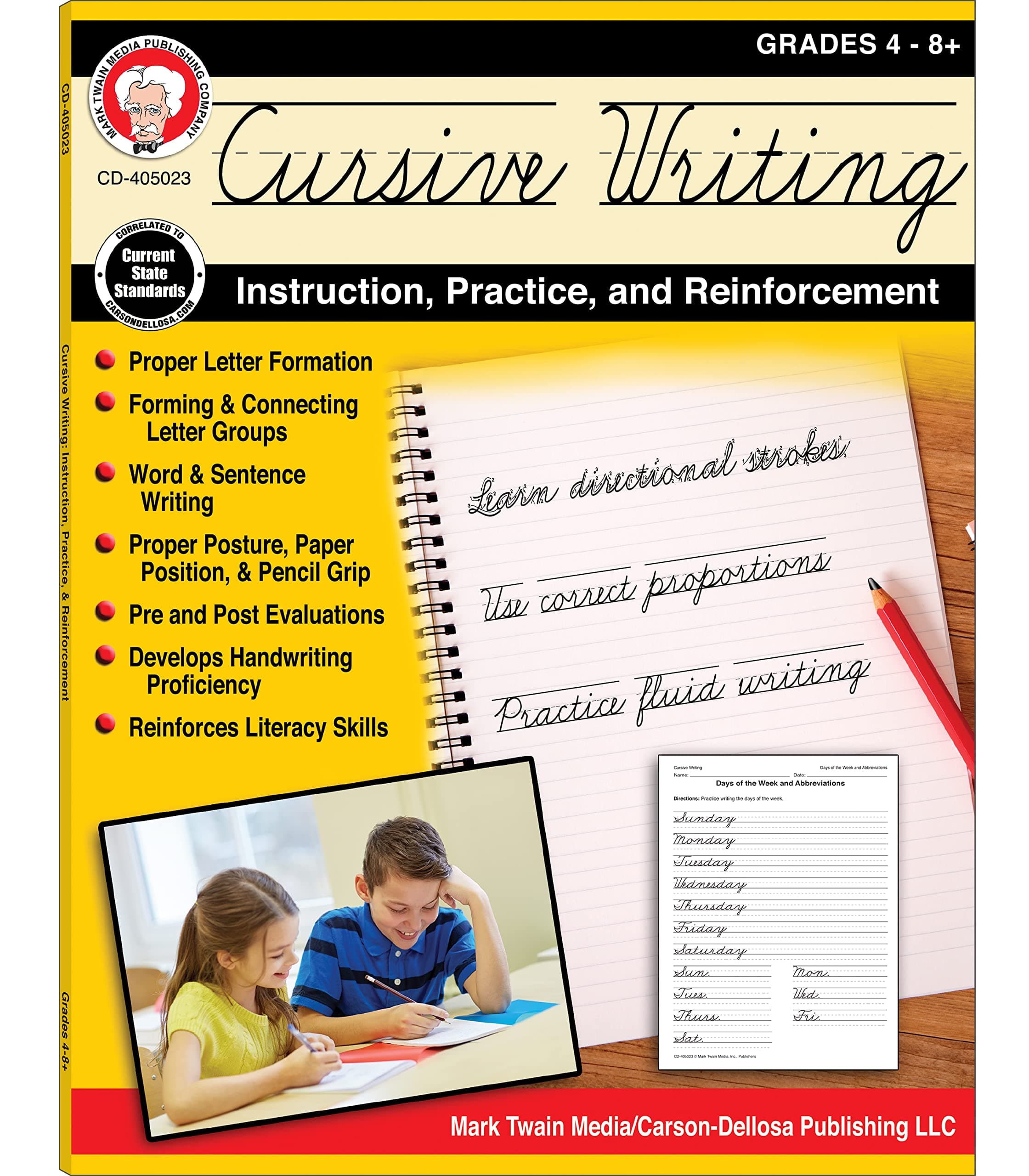 Mark Twain Cursive Handwriting Workbook for Kids Grades 4-8+