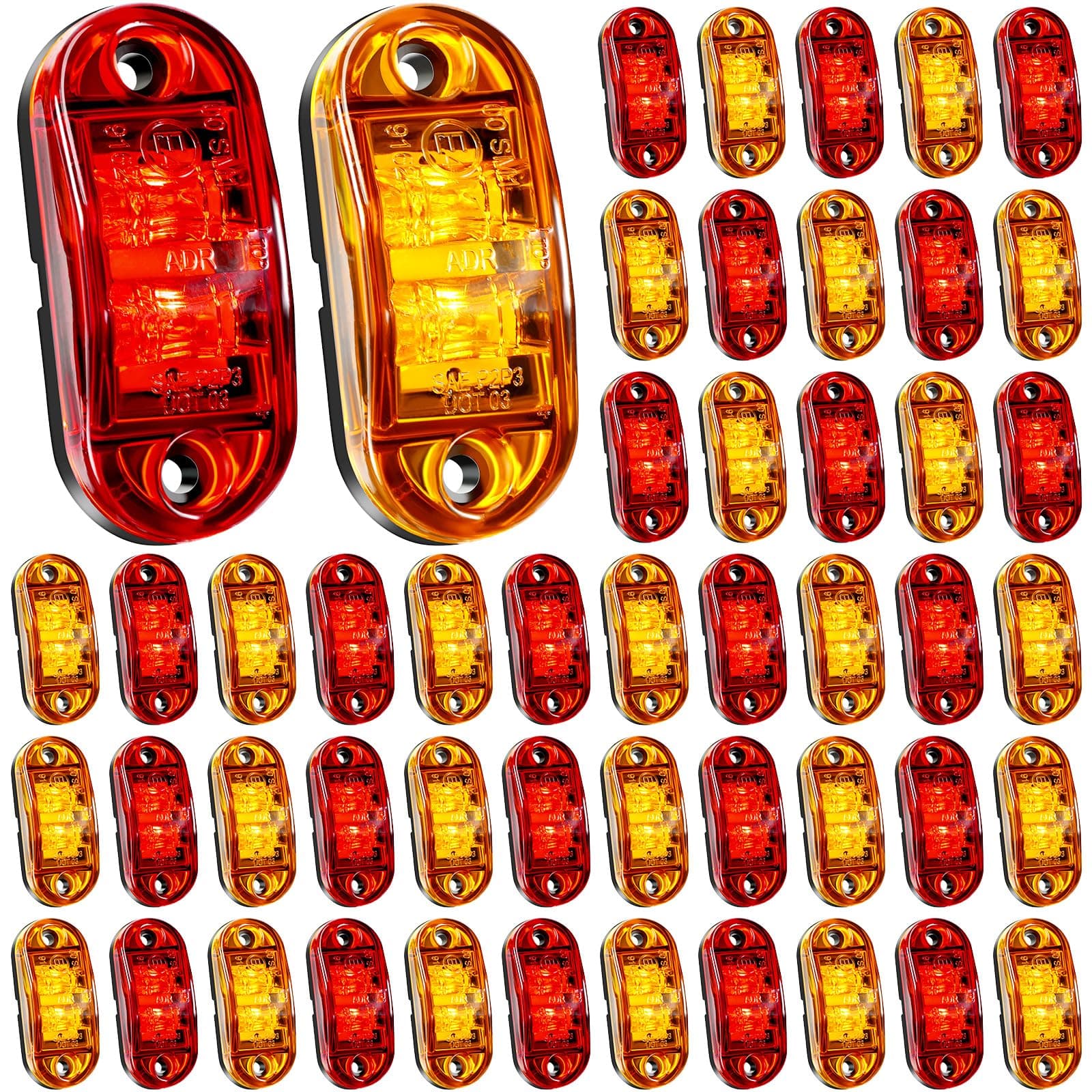 Retisee 50 Pcs Oval Amber Trailer Marker Lights Indicators LED Light Universal LED Light Kit Automotive Side Marker Light Assemblies Clearance Lights Lamps for RV Camper Truck Boat Van Boat, 2 Color