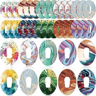 30 Pack Adhesive Patches Compatible with Dexcom G7 G6 CGM Tape Breathable Overpatch Pre Cut Adhesive Water-Resistant Tape Stickers Sensor Covers, 10 Swirl Styles(Compatible with Dexcom G6)