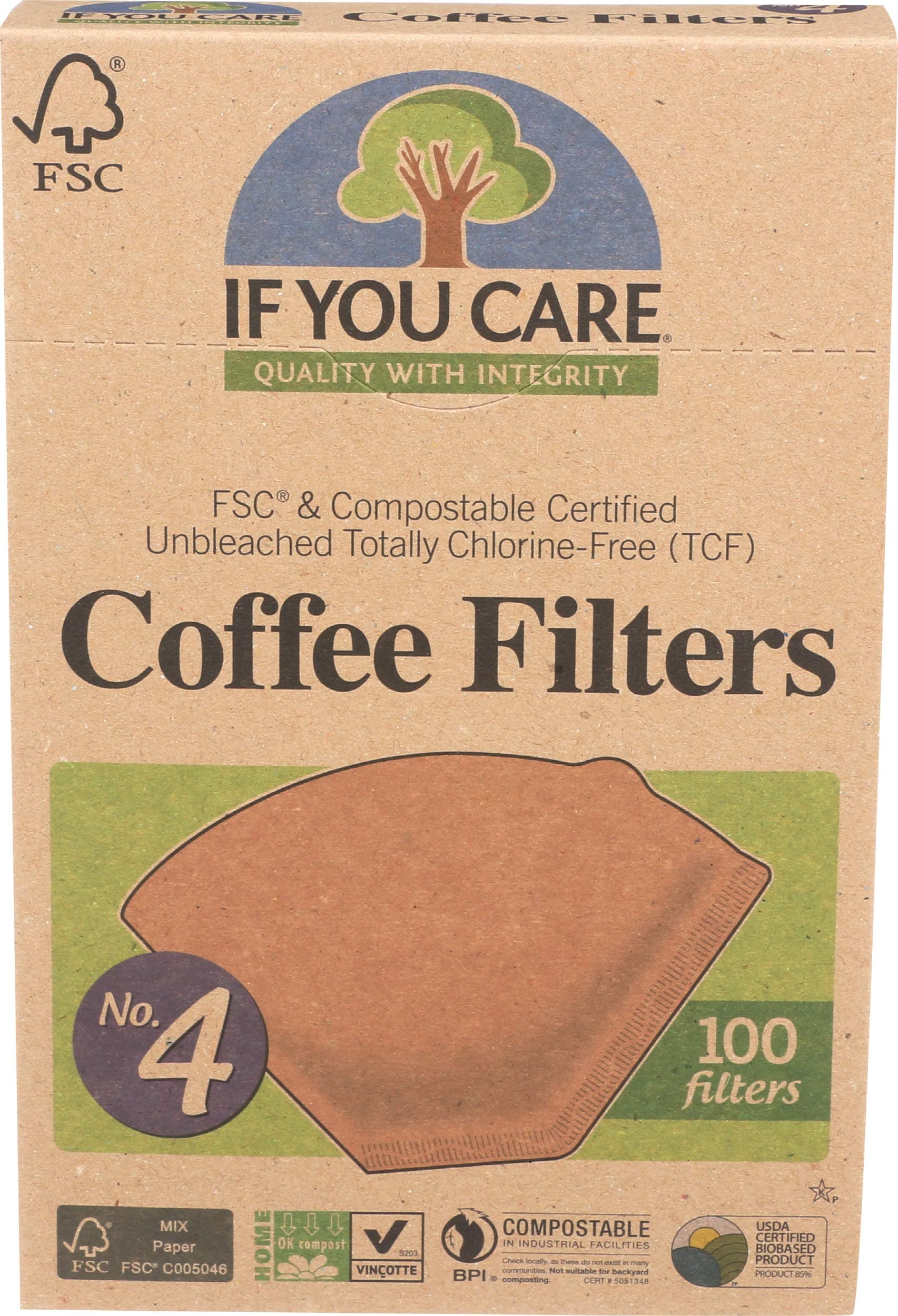 If You Care # 4 Cone Shaped Unbleached All Natural Compostable Coffee Filters, 100 Count (Pack of 1), Chlorine Free