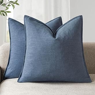 Foindtower Pack of 2, Decorative Linen Soild Throw Pillow Covers Soft Accent Euro Cushion Case Farmhouse Neutral Pillowcase for Chair Couch Sofa Bedroom Living Room Home Decor 24 x 24 Inch Dark Blue
