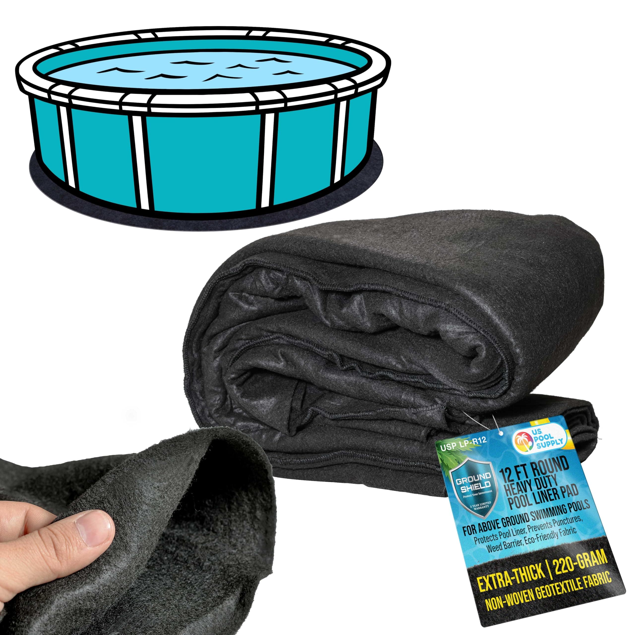 Ground Shield 12-Foot Round Heavy Duty Pool Liner Pad for Above Ground Swimming Pools - Protects Pool Liner, Prevents Punctures, Weed Barrier, Eco-Friendly Fabric - Extends Liner Life