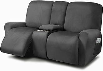 ULTICOR Reclining Love Seat with Middle Console Slipcover, 8-Piece Yarn Dyed Loveseat Reclining Sofa Covers, 2 seat Loveseat Recliner Cover, Thick, Soft, Washable (Black)