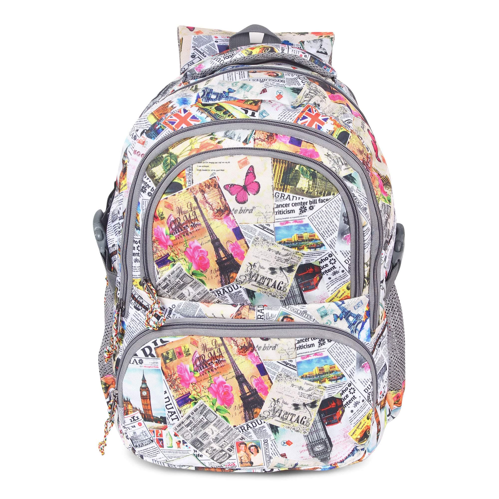 Waterproof Polyster Printed 30 L Bag Backpack for School, College, Laptop (White & Orange)