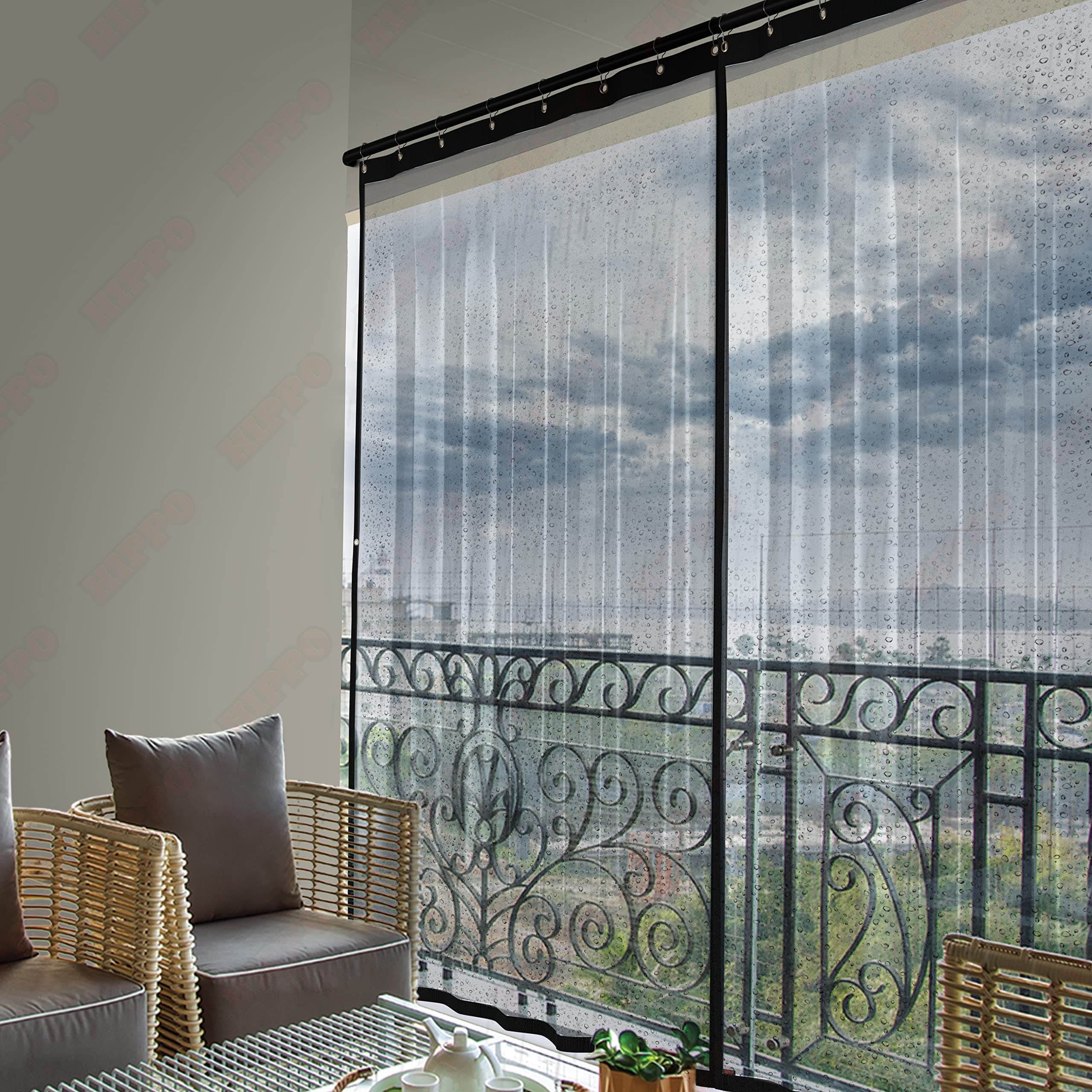 HIPPO - Outdoor Transparent Pvc Solid Waterproof Curtain With Rust-Proof Eyelet For Balcony For All Seasons, Ac, Dust & Wind Protection (4.5Ftx8Ft, Pack Of 1), Sheer