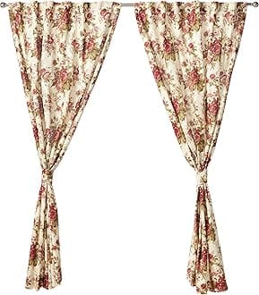 WAVERLY Curtains for Bedroom - Norfolk 100" x 84" Decorative Double Panel Rod Pocket Window Treatment Privacy Curtain Pair for Living Room, Tea Stain