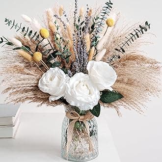 Faux Flower Arrangement with Vase, Center Pieces Decoration for Table, Pampas Grass Floral Décor, Thanksgiving & Christmas Coffee Table Decorations, Artificial Flowers in Vase, Centro de Mesa