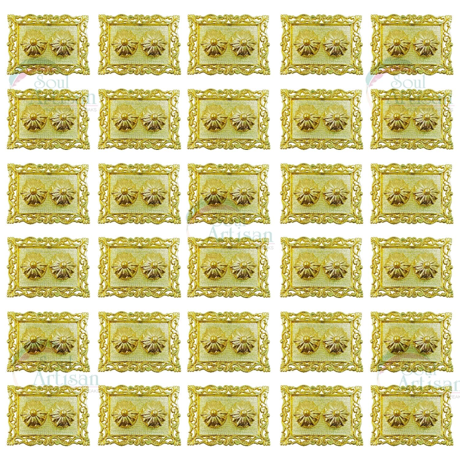 Rectangle Design Double Kumkuma Holder Chimil Box - Plastic Golden Metallic Color(Pack of 30) - Decorative Art Design Tilak Daani, Sindoor for Women Return Gift, Diwali, Weddings, Pooja