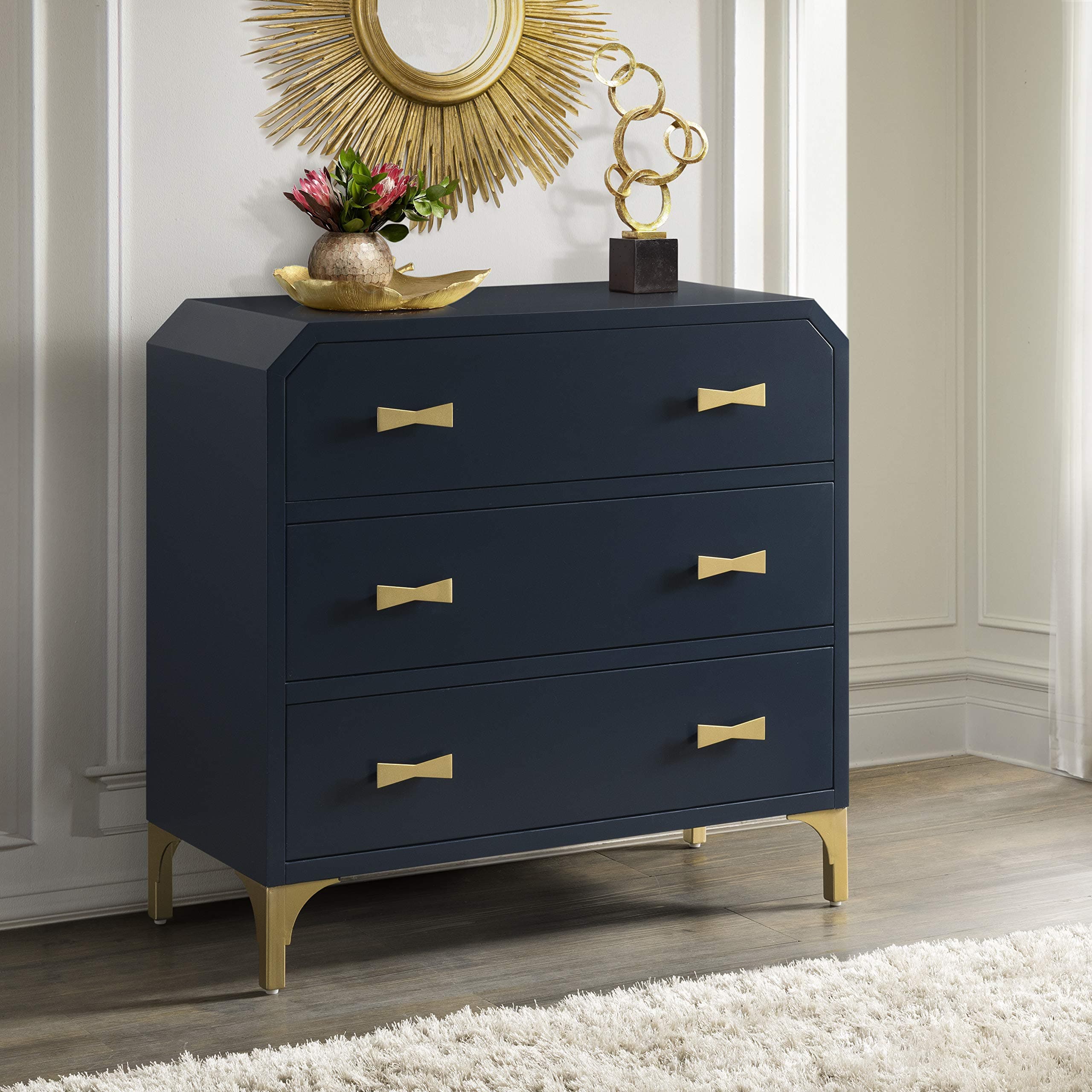 Pulaski Clip Corner Blue/Gold Three Drawer chest,