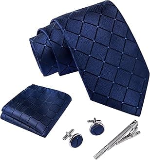 Ties for Men Set with Pocket Square Cufflink and Tie Clip | Necktie Handkerchief in Gift Box for Wedding and Business