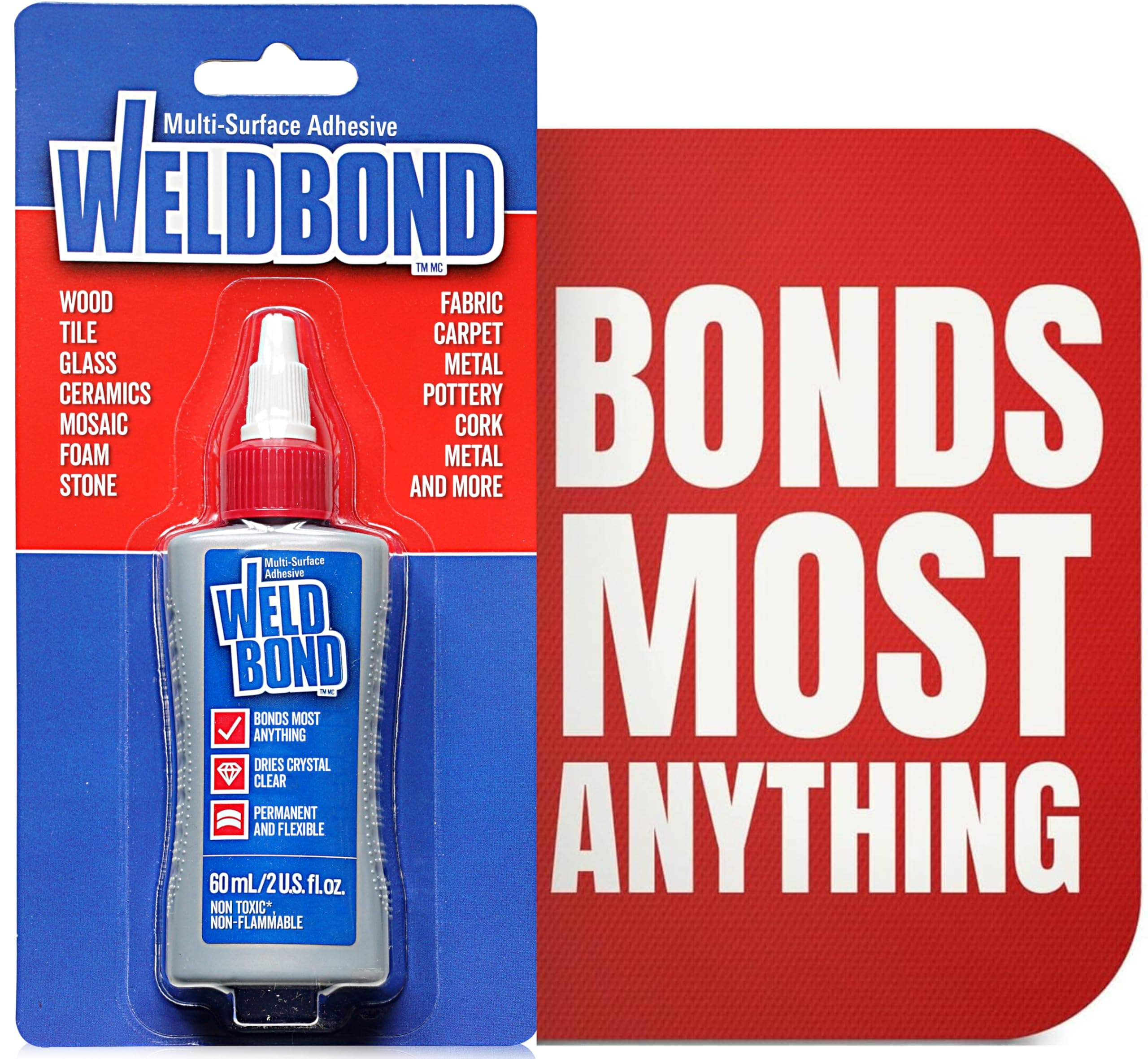 Weldbond Non-Toxic Glue 60 ml / 2 fl.oz Adhesive Wood Glue for Woodworking or Craft Ceramic Mosaic Glass Tile Styrofoam Fabric and Any Porous Surfaces. Dries Crystal Clear, No Fumes Non-Flammable PVA