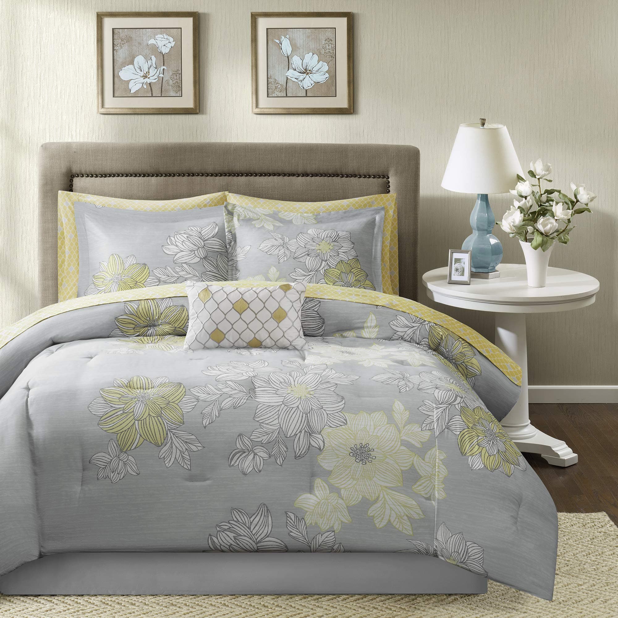 Madison Park MPE10-043 Essentials Avalon 9 Piece Complete Bed Set, Grey, King