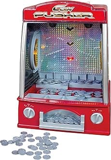 Global Gizmos Arcade Coin Pusher Game Machine Novelty, Fairground Kids, Family 50130, Red