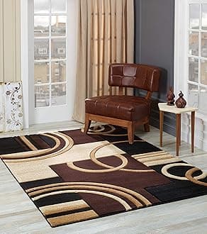 Area Rug Modern Soft Hand Carved Contemporary Floor Carpet with Premium Fluffy Texture for Indoor Living Dining Room and Bedroom Area (Brown, 5x7)