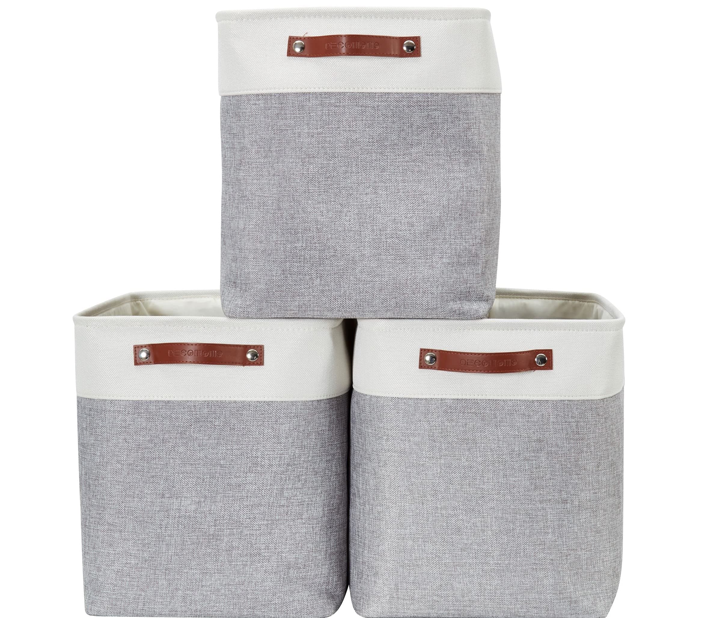 DECOMOMO Storage Baskets | Large Storage Bins 54.5L Fabric Baskets for Organizing Laundry Nursery Toys Cloth Linen Closet Organizers with Handles (Grey and White, XXXL - Jumbo/3P - 17" x 13" x 15")
