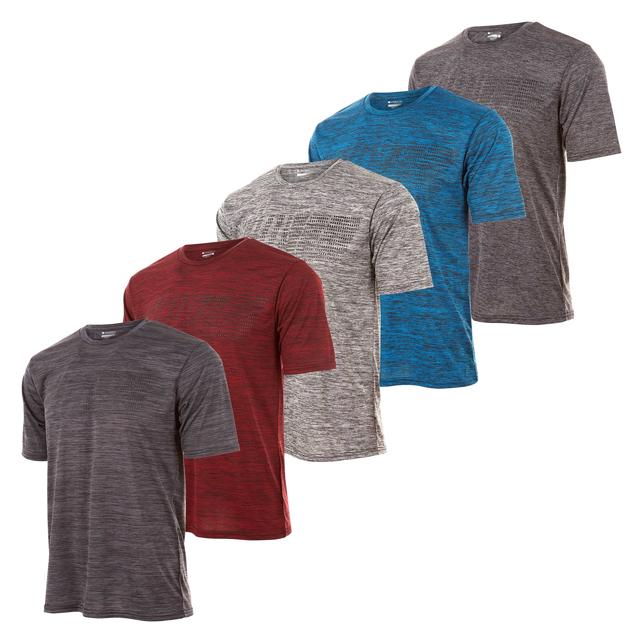 Mens Active T-Shirt - Quick-Dry Athletic Workout Training Crew Neck Short Sleeve Top 5 Pack