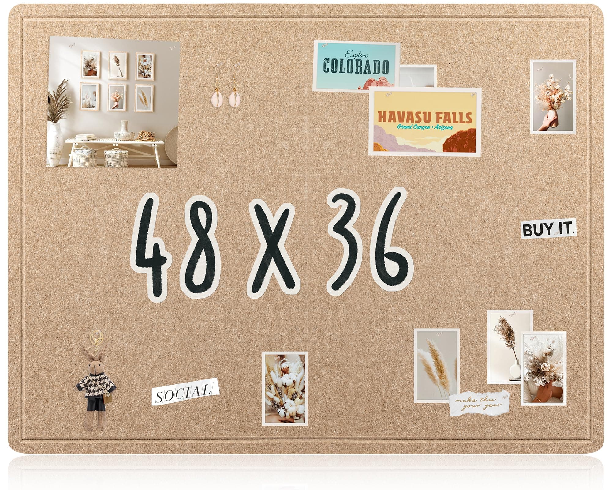 AKTOP Large Office Cork Board 48" x 36", Foldable Felt Notice Pin Board for Wall, Decorative Bulletin Board Photo Display Board with Self-Adhesive Tape for Office, School & Home, 25 Pushpins, Khaki