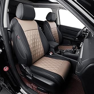 EKR Civic Seat Covers Custom Fit for Honda Civic Hatchback Hybrid Sport Touring 2025 & EX-L/Sport Touring 2022-2024,Waterproof Car Seat Cover Full Set,Faux Leather(Black/Sand Beige)