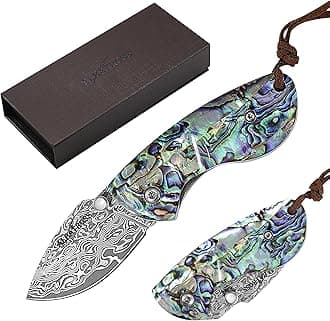 Father's Day, Mother's Day & Birthday Gift for Him, Her - Premium Mini Pocket Folding Knife for Husband, Boyfriend, Father, Wife, Girlfriend, Mom - Smooth Manual Opening, Abalone Shell Handle, Damascus Steel Blade, Luxury Gift Box