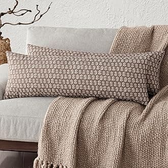 Foindtower Set of 2 Decorative Floral Long Body Lumbar Throw Pillow Covers Vintage Accent Farmhouse Cushion Covers Neutral Home Decor for Sofa Couch Chair Bedroom Living Room Outdoor,14×36 Inch,Brown