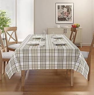 Rectangle Table Cloth - Table Cover - Cotton Mitered Stitched - Checks Table Covers for Kitchen Dining, Wedding, Decorations, & Parties - 60x104 in - Taupe Duplin