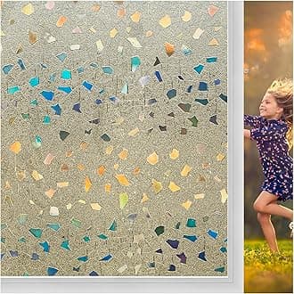 CoavasStained Glass Window Privacy Film 3D Rainbow Decorative Heat Control UV Blocking Non-Adhesive Removable Vinyl Film Window Tint for Bathroom Door Covering, Brown, 17.5 x 118.1 inch