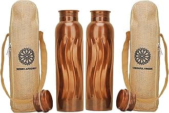 Pure Copper Water Bottle with Carry Bags Antique Coppers Bottles for Gym Office, Yoga, meditation hiking, Ayurvedic Vessels -1000 ml (Pack of 2, Antique Copper Bottle)