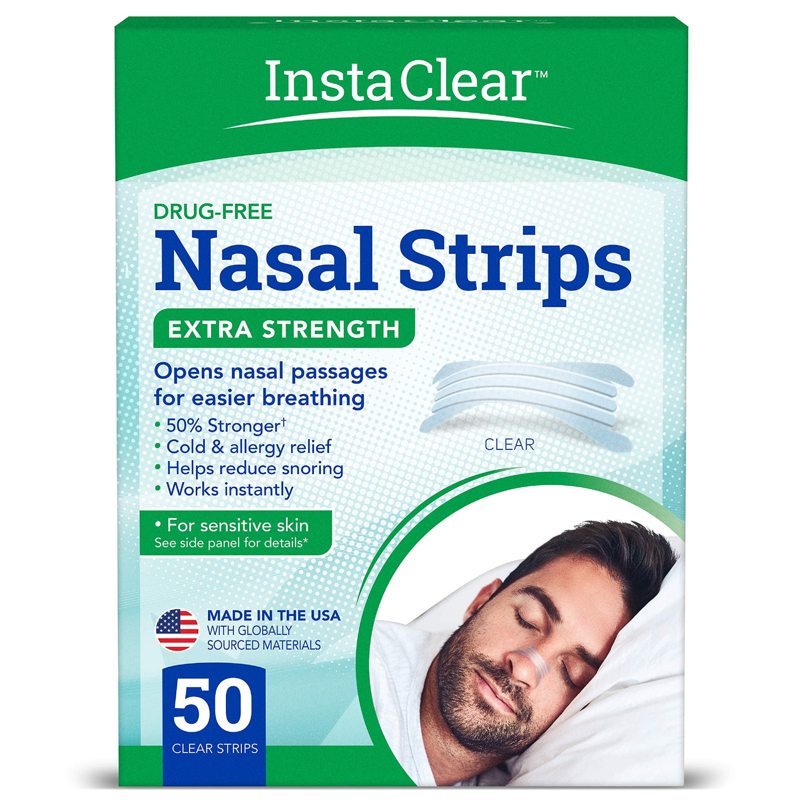 Extra-Strength Nasal Breathing Strips Clear 50 ct | Works Instantly, Nasal Congestion Relief, Stops Snoring, Cold & Allergy