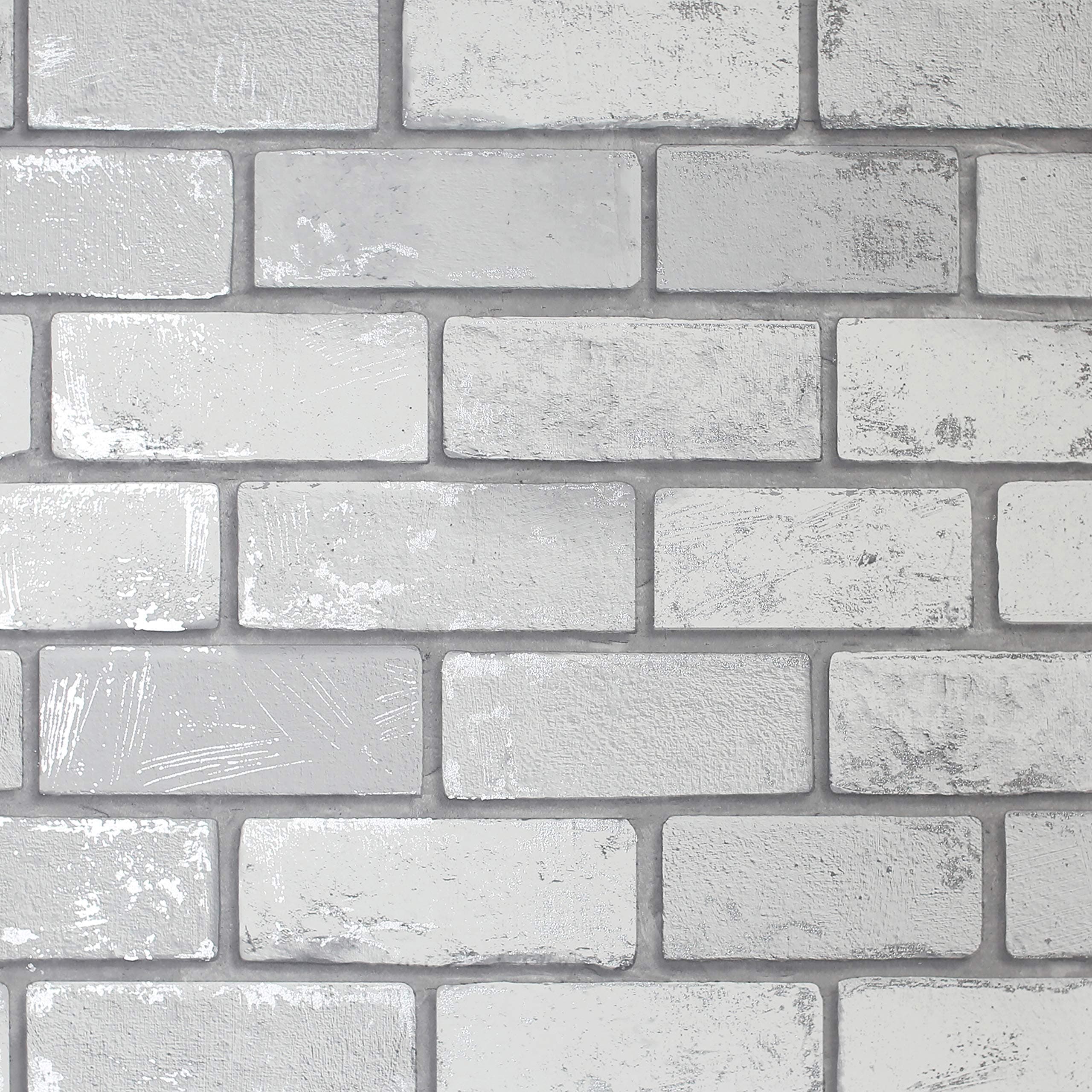 ArthouseMetallic Brick White / Silver 692201 Wallpaper
