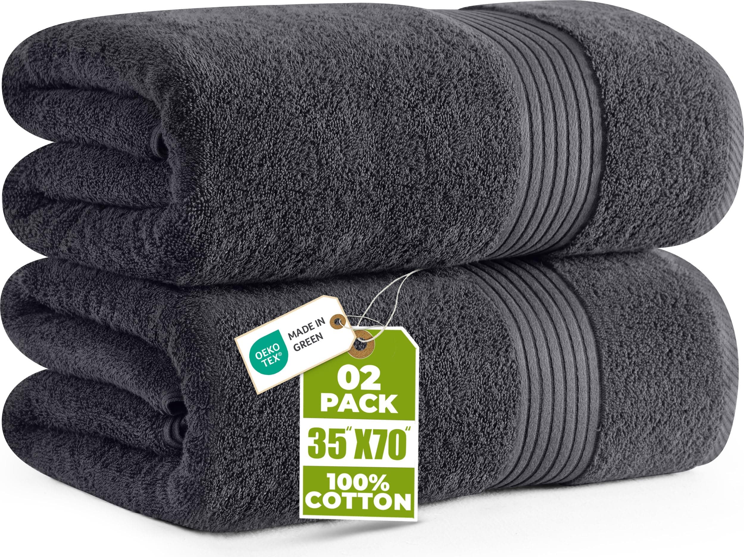 Luxurious Jumbo Bath Sheet 2 Pack - 100% Cotton Highly Absorbent and Quick Dry Extra Large Bath Towel - Super Soft Hotel Quality Towel (90 x 180 cm, Grey)
