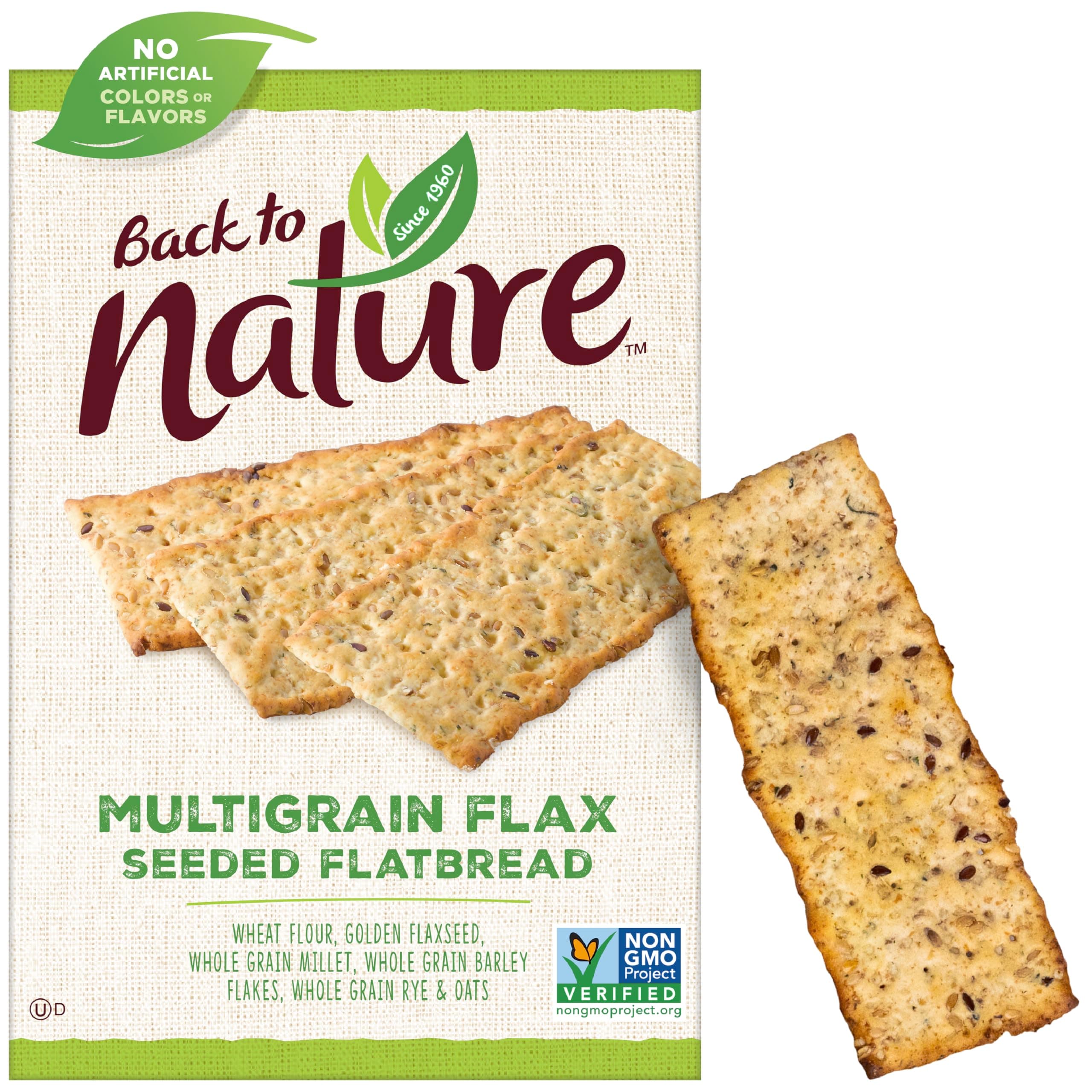 Back to Nature Multigrain Flax Seeded Flatbread Crackers - Dairy Free, Non-GMO, Made with Wheat Flour & Whole Grains, Delicious & Quality Snacks, 5.5 Ounce