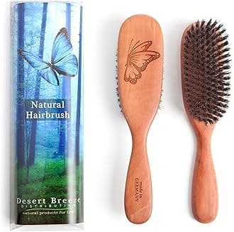pure Pure Wild Boar Bristle Hair Brush, Model PW1, 1st Cut Natural Bristles, for Thin Hair, Pear Wood Handle, Made in Germany, by Desert Breeze Distributing