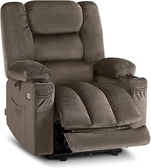 MCombo Electric Power Recliner Chair with Heat and Massage, USB Ports, Cup Holders, Reclining Chair for Living Room 6079 (Dark Brown)