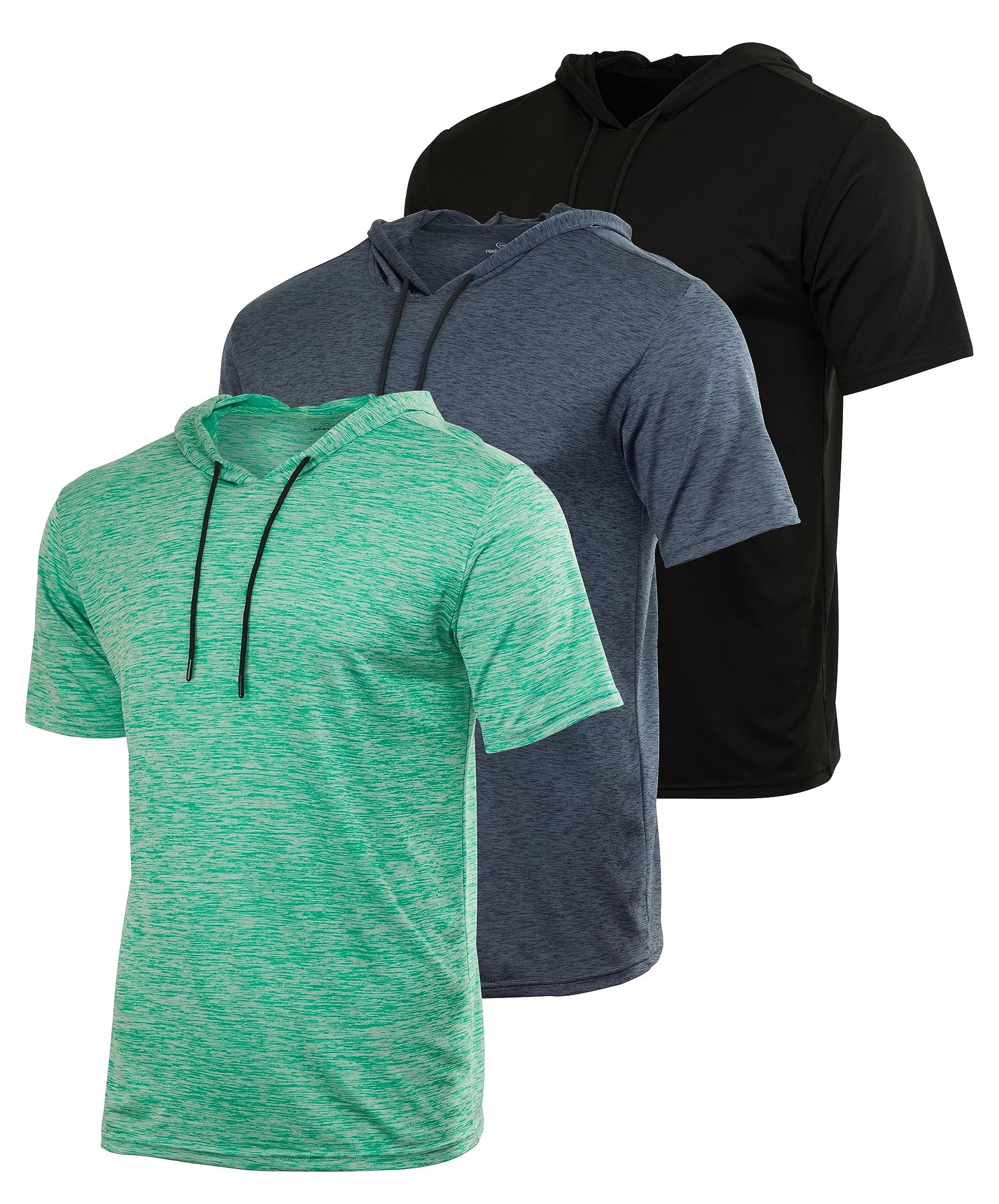 Real Essentials 3 Pack: Men's Dry Fit Short Sleeve Active Athletic Hoodie Pullover Sweatshirt (Available in Big & Tall)