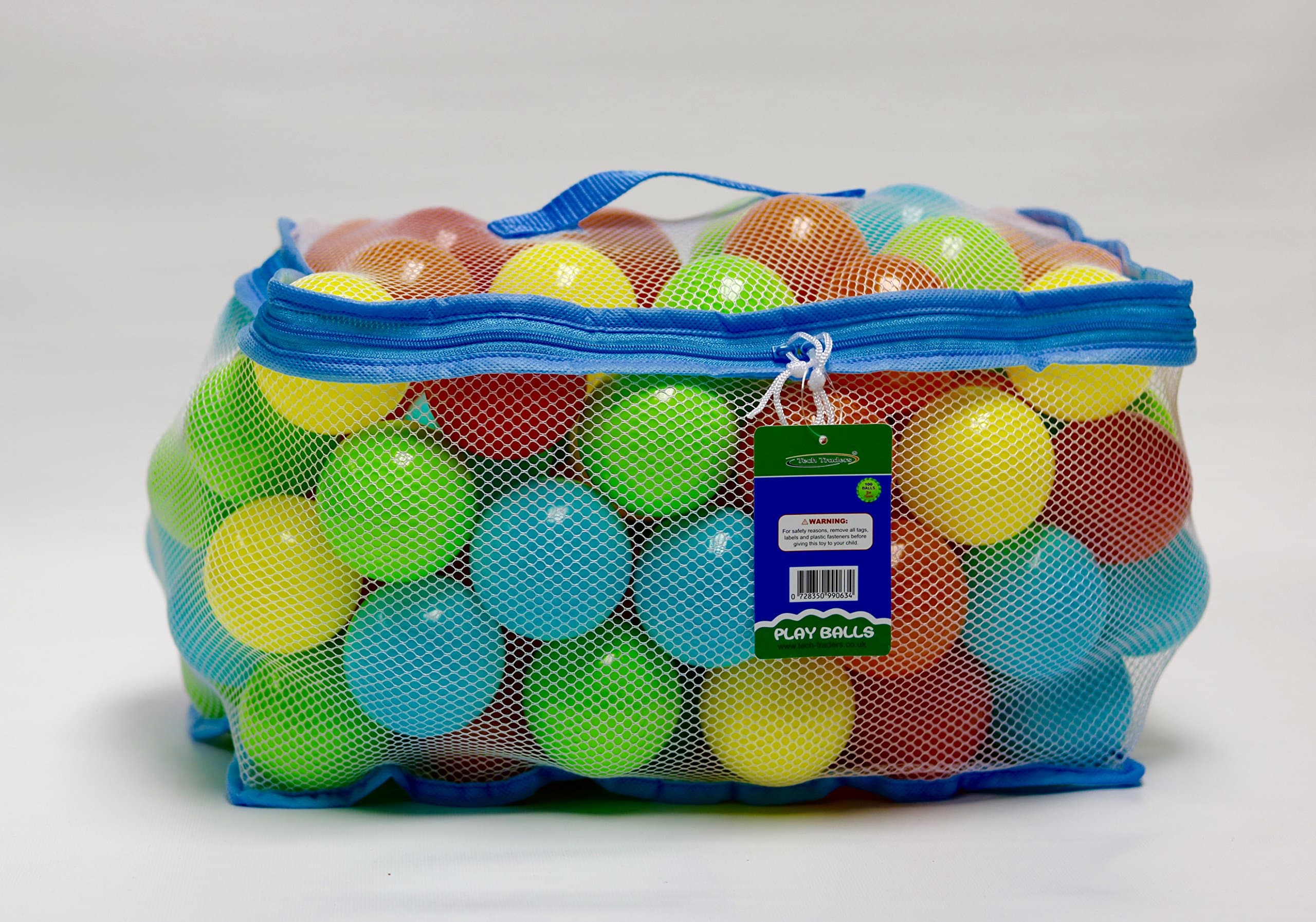 100 Multi Coloured Play Balls, Soft Balls with Smooth Surface, Meet all Safety Standards, Easy Mesh Storage Bag