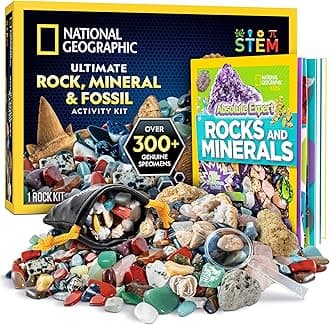 NATIONAL GEOGRAPHIC Rock Collection Box for Kids – 200+ Piece Rock Set with Real Fossils, Gemstones, and Crystals- Includes Absolute Expert: Rocks & Minerals Full-Color Book (Amazon Exclusive)