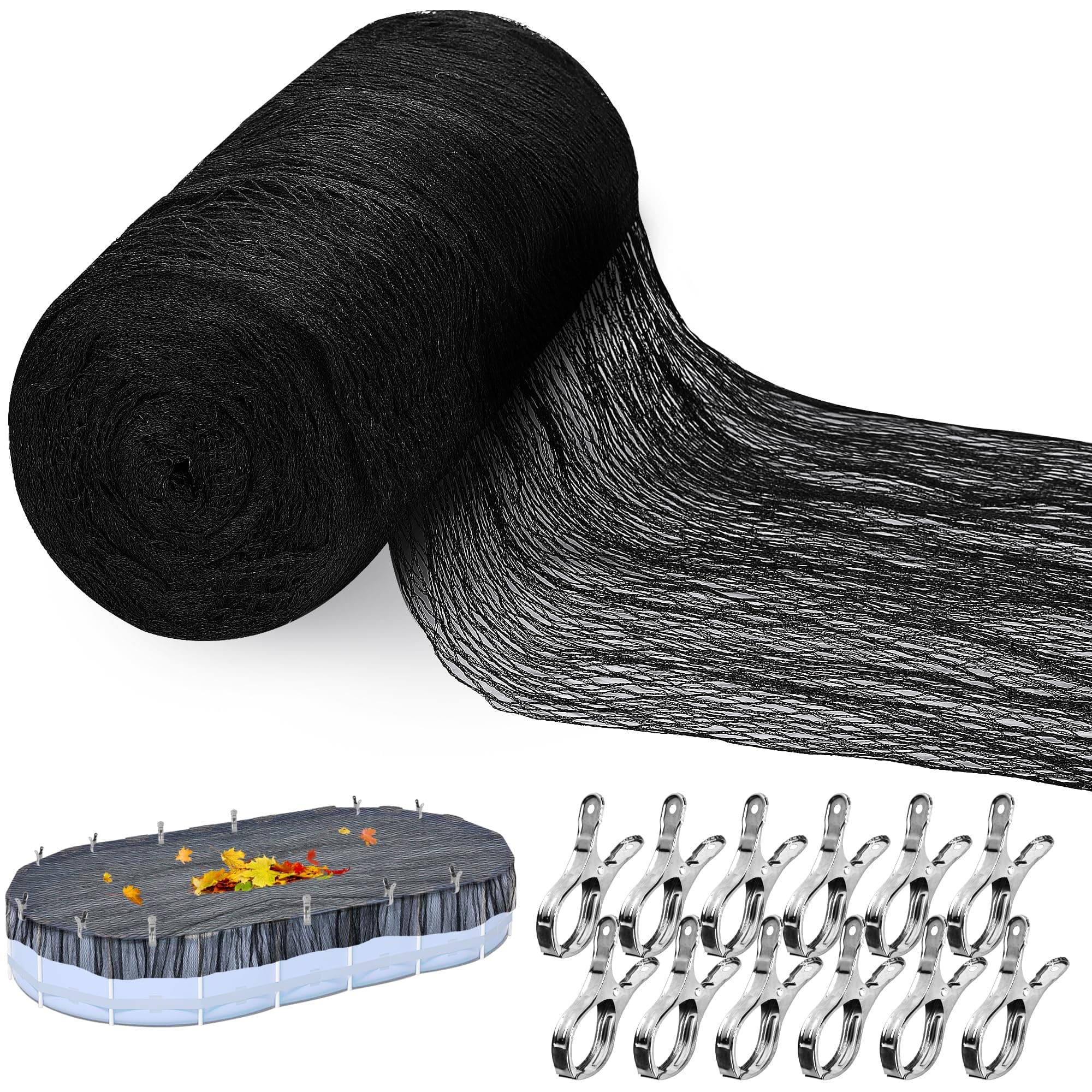 Adnee 33X18 Ft Oval Swimming Pool Leaf Net Cover,Pool Mesh Net Cover with 12 Pcs Metal Clips,Pool Safety Net Blanket Suitable for 15x30 Ft Pool to Proventing Leaves