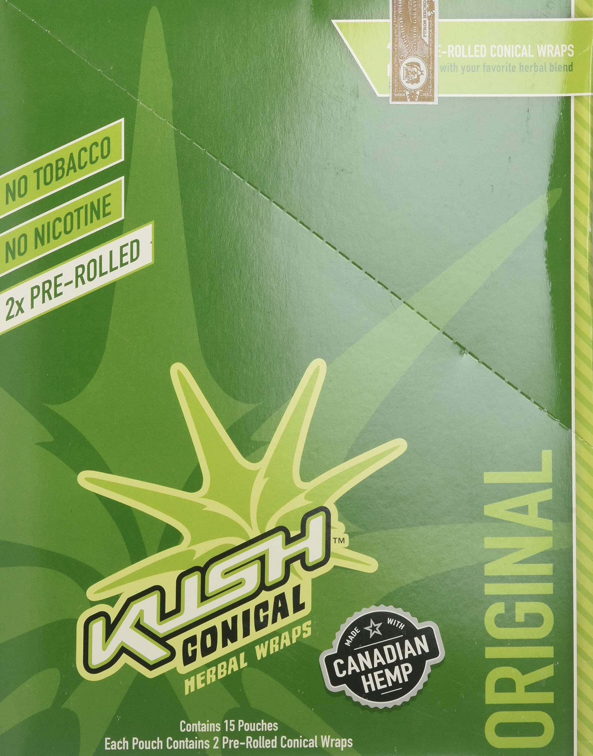 Kush Herbal Wraps - Pre Rolled Cone Wraps - 2 Cones/Pack, 15 Pack Display Box - (Original)