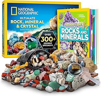 National Geographic Rock Collection Box for Kids – 300 Piece Rock Set with Real Gemstones, Crystals & Minerals - Includes Absolute Expert: Rocks & Minerals Full-Color Book (Amazon Exclusive)
