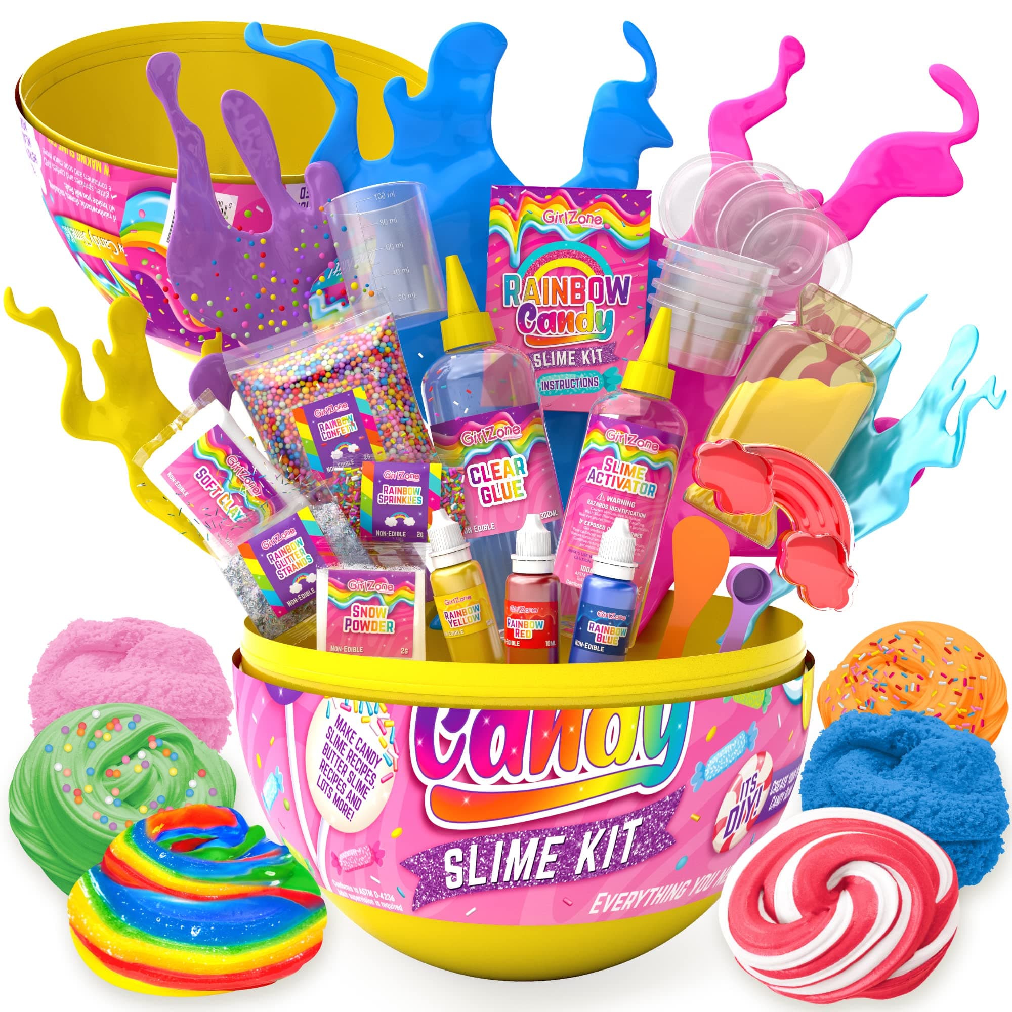 GirlZone Rainbow Candy Slime Kit - Medium, Rainbow - Egg Slime Kit & DIY Cloud Foam - Sensory Toy & Candy Play Set for Kids Ages 7 & up