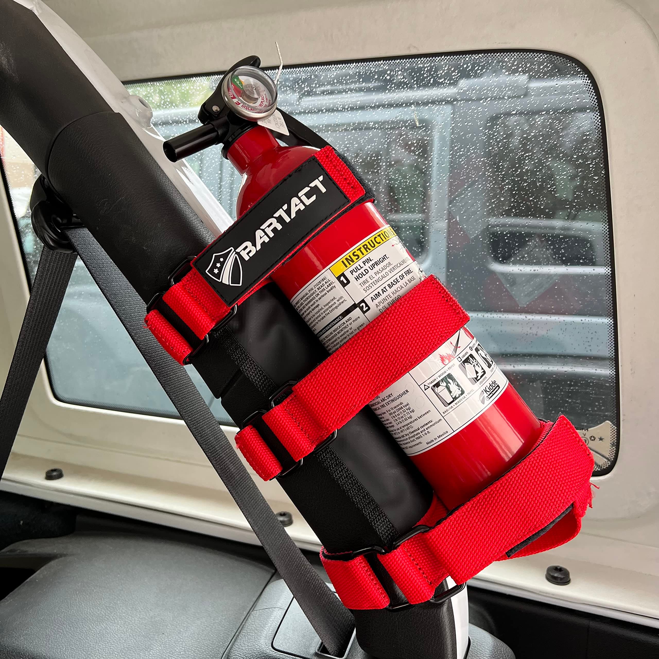 BartactPadded Roll Bar Fire Extinguisher Mount for Vehicle Holder with Adjustable Steel Brackets, US Made Anti-Fade Off-Road for Jeep Fire Extinguisher Holder, Jeeps TAOFEHR, Red (2.5-5 lbs)