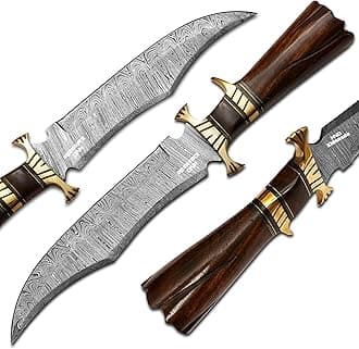 Damascus Steel Hunting Knife - Fixed Blade Knives with Sheath - Firm Grip Handle Made of Camel Bone (Rose Wood Dam)