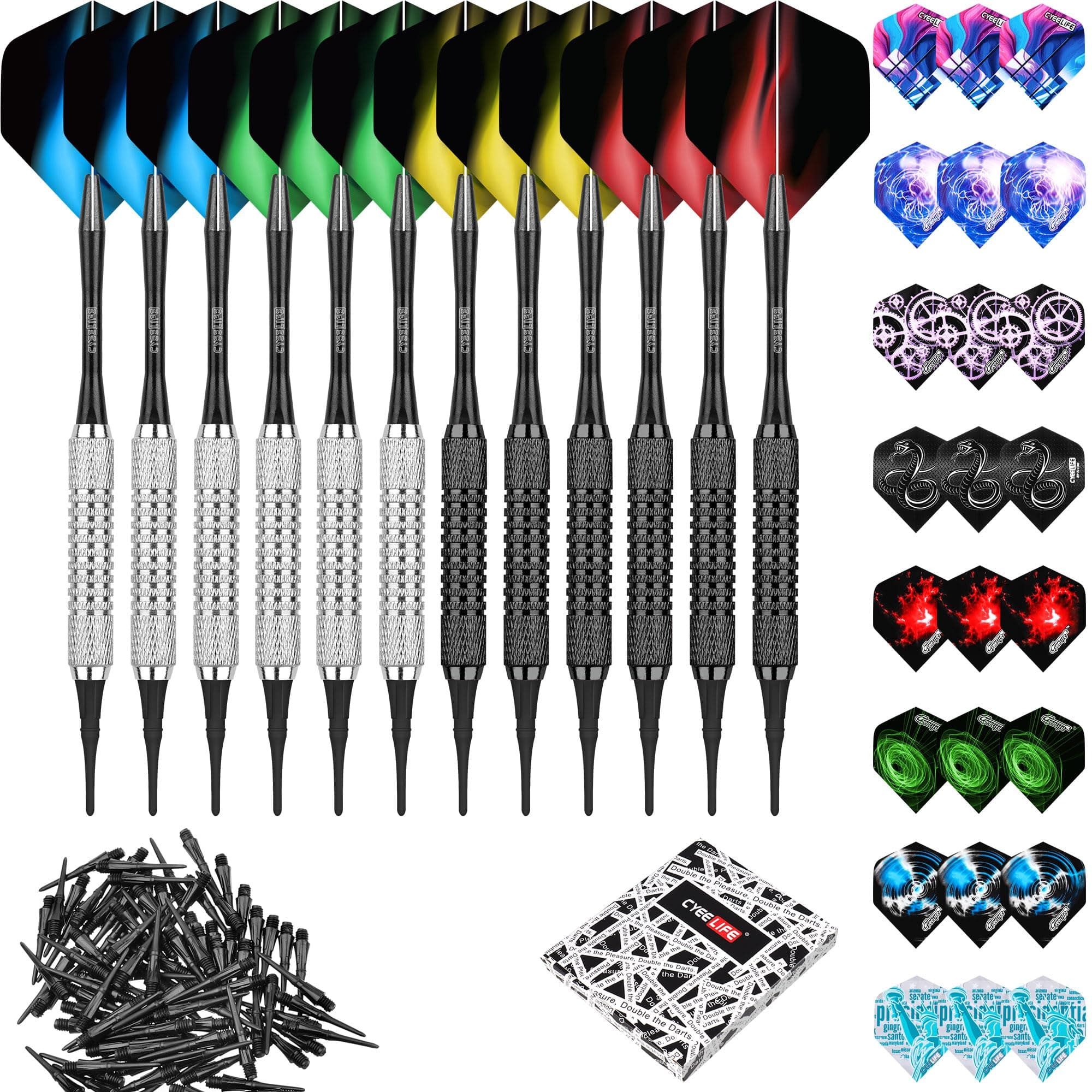 CyeeLife 16g Soft tip Darts with Extra Flights and Plastic Points For Beginners