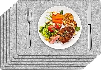 DOLOPL Placemats Set of 6, Light Grey Faux Leather Placemats, Heat Resistant Place Mats for Dining Table, Waterproof Oilproof Wipeable Washable Table Mats, Easy to Clean Anti-Slip Tablemats