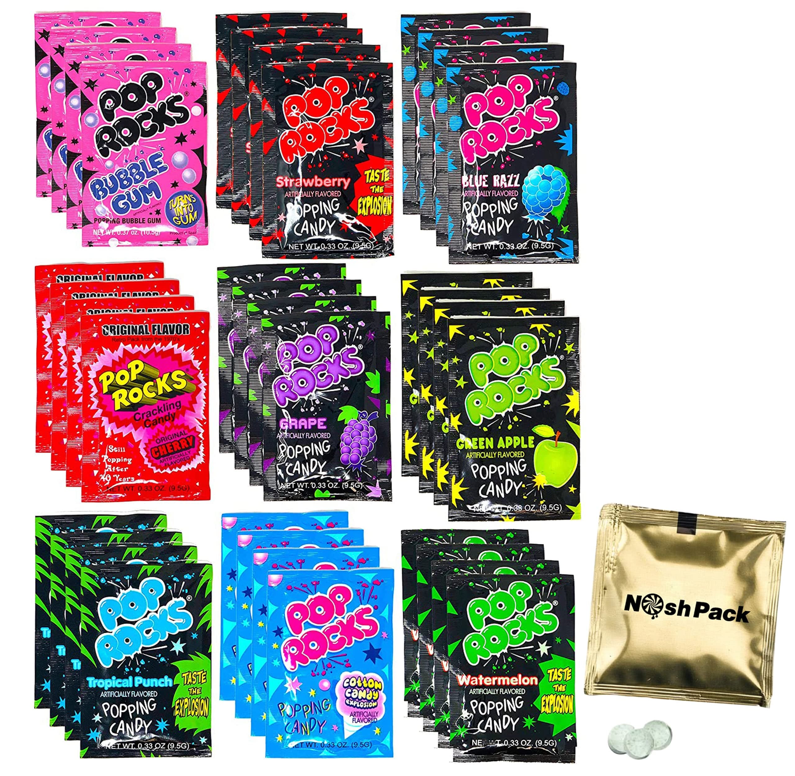 NOSH PACKPop Rocks Candy Bulk, 36 Fizzy Candy, Crazy Candy, Pop Candy, Assorted Flavor Fruit Candy, Sour Popping Candy, Cute Candy, Bulk Party Candy with Mints