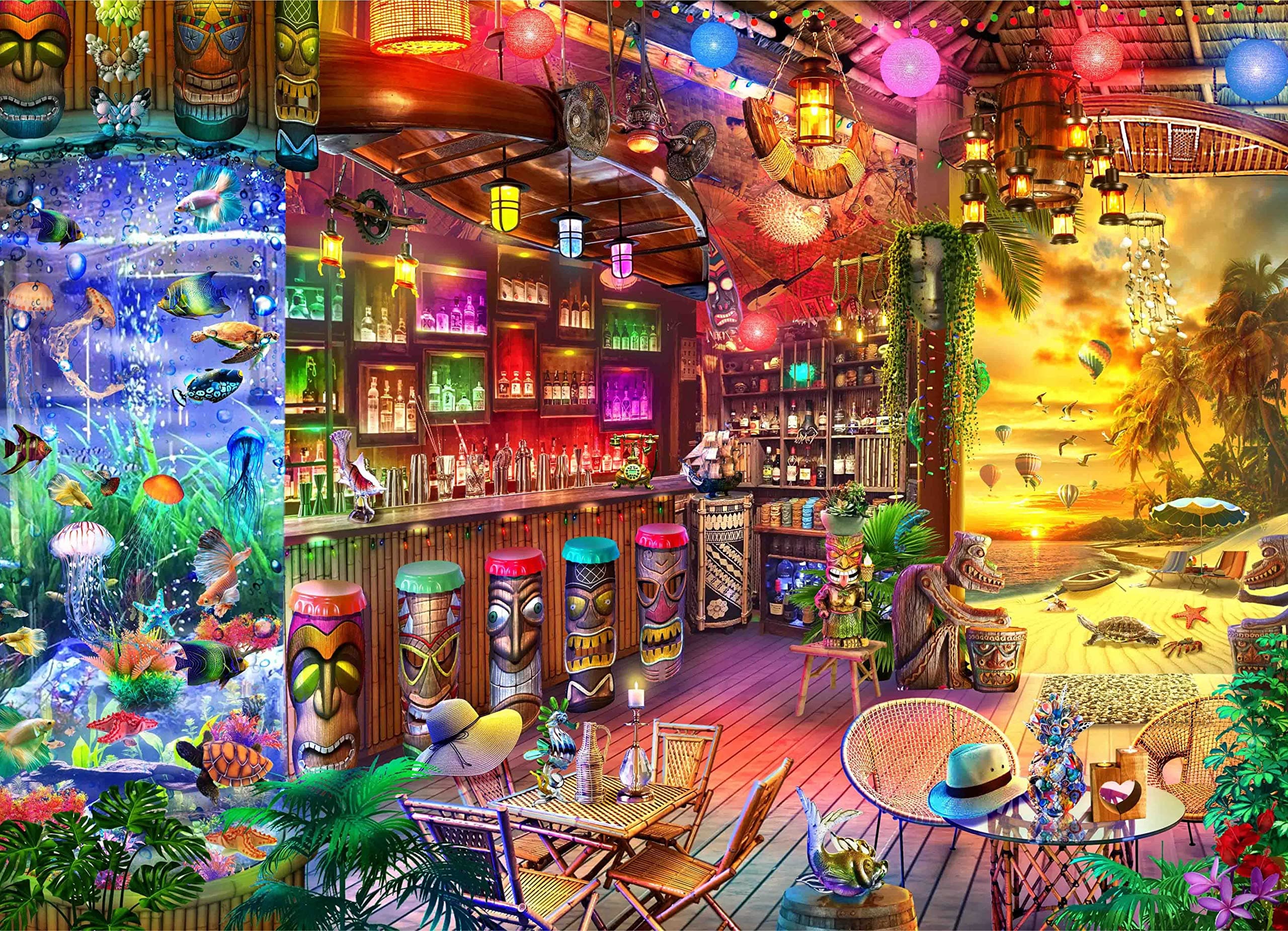 Brain Tree - Beach Shack 1000 Piece Puzzle for Adults - Unique Puzzles for Adults 1000 Pieces and up with Droplet Technology for Anti Glare & Soft Touch - 27.5”Lx19.5”W