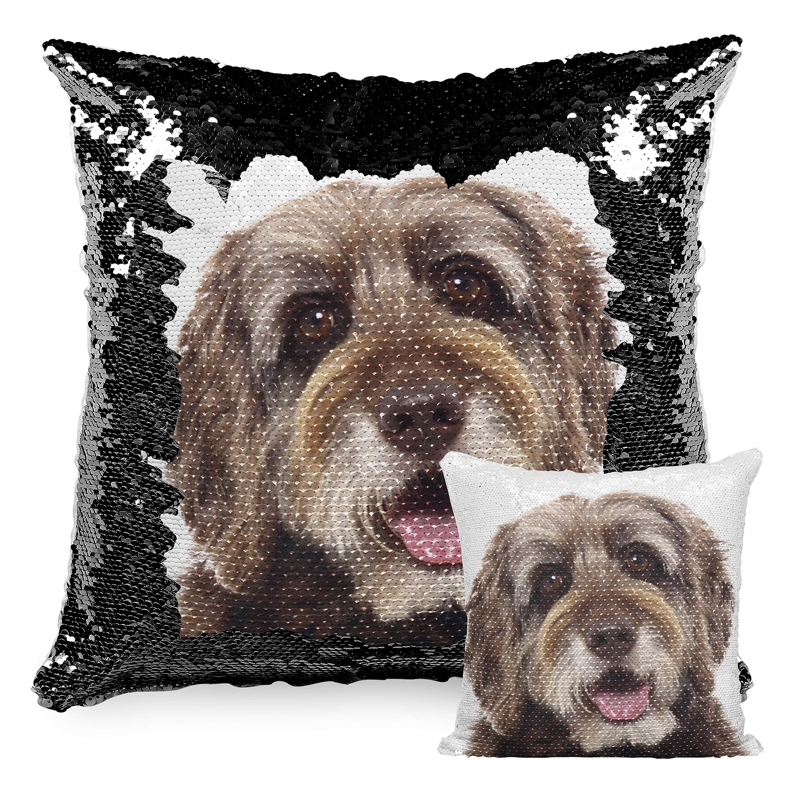 Photo Sequin Pillow Case - Magic Reversible Throw Pillowcases, Black - Custom Sequin Pillow Cover for Couch with Any Picture - Decorative Cushion Pillow Cases, Home Decor Gifts, Housewarming Gifts